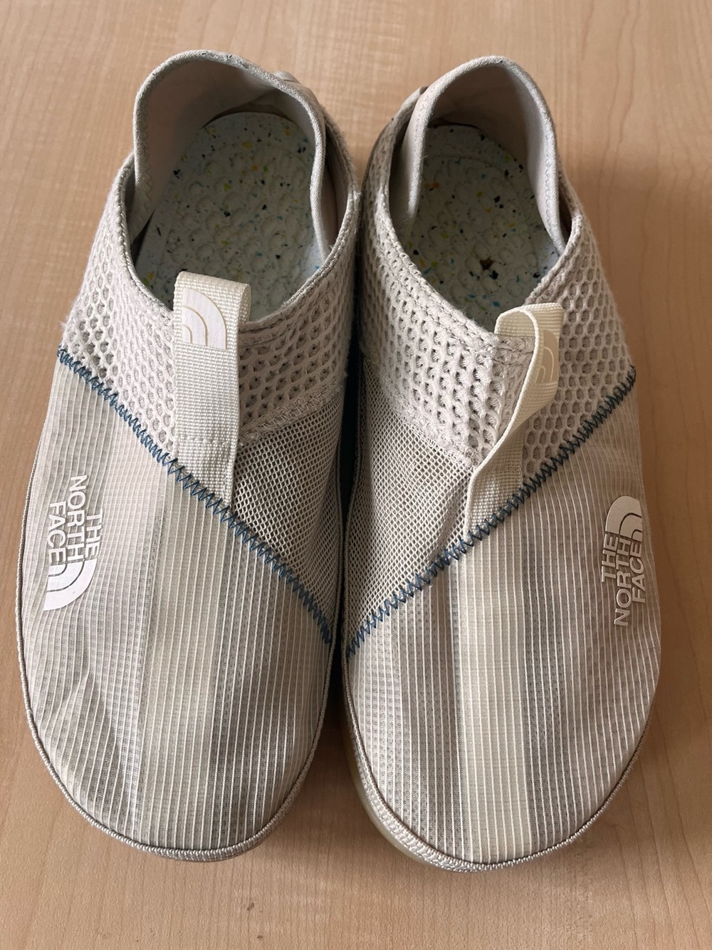 The North Face Men’s Slip-On Loafers — Light Beige with Blue Stitching